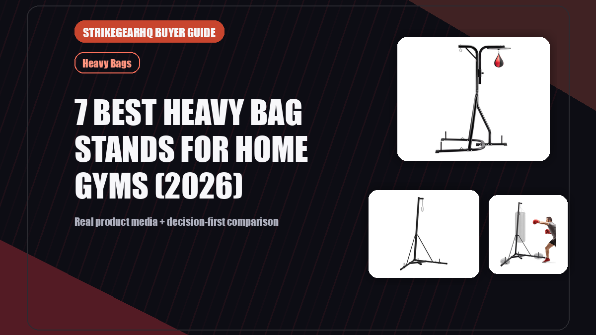 StrikeGearHQ real product featured banner for 7 Best Heavy Bag Stands for Home Gyms (2026)
