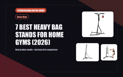 StrikeGearHQ real product featured banner for 7 Best Heavy Bag Stands for Home Gyms (2026)
