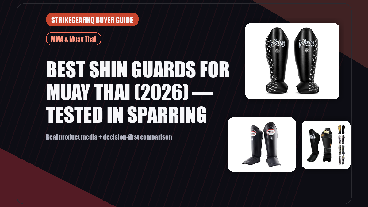 StrikeGearHQ real product featured banner for Best Shin Guards for Muay Thai (2026) — Tested in Sparring