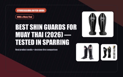 StrikeGearHQ real product featured banner for Best Shin Guards for Muay Thai (2026) — Tested in Sparring