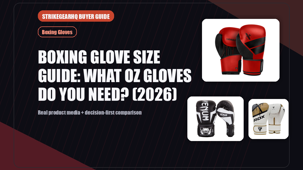 StrikeGearHQ real product featured banner for Boxing Glove Size Guide: What Oz Gloves Do You Need? (2026)