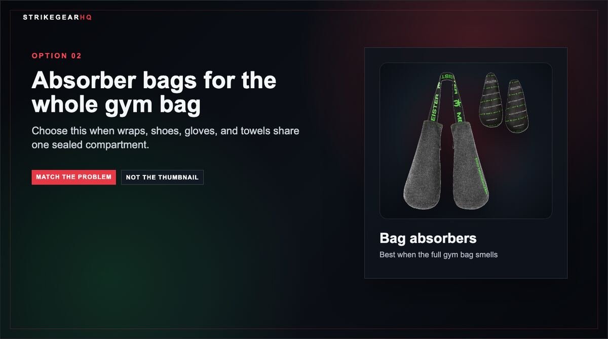 Visual option card for gym bag odor absorber bags