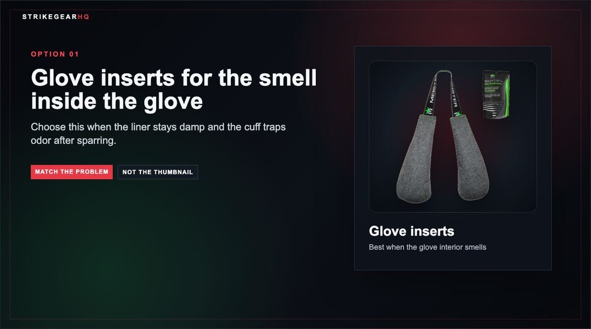 Visual option card for boxing glove deodorizer inserts