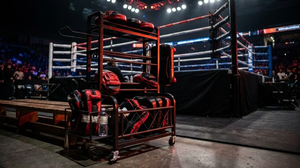 StrikeGearHQ realistic product-source feature image for Best Corner Pad Storage Racks for Boxing Gyms (2026)