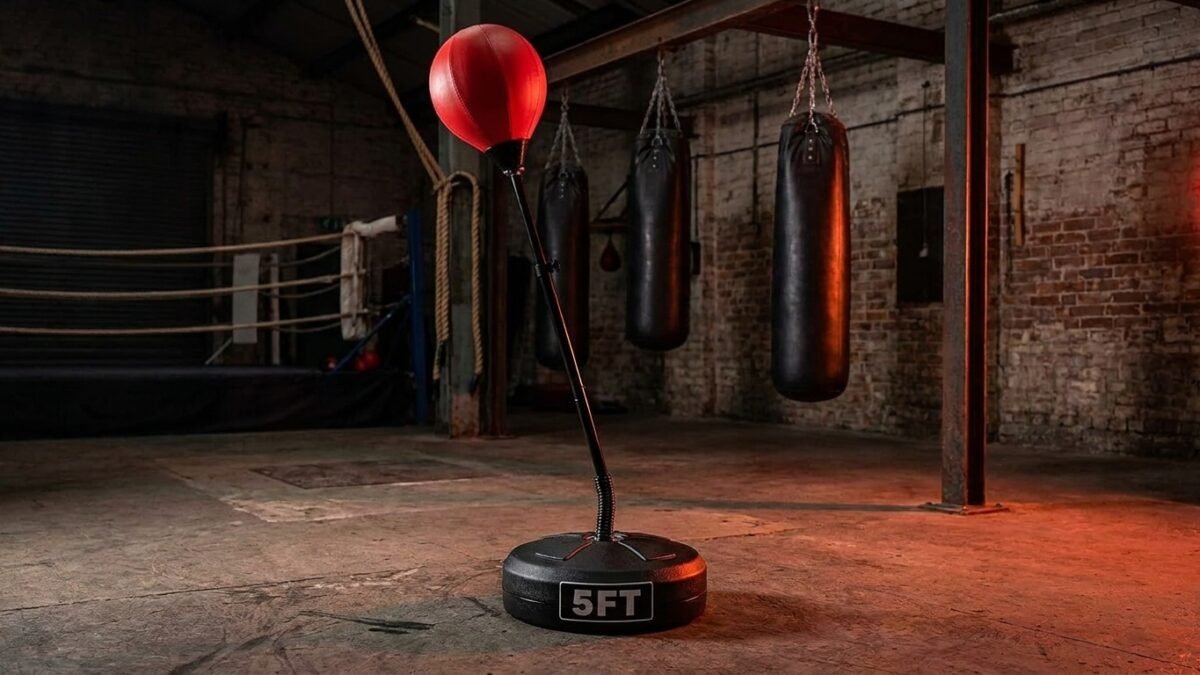 StrikeGearHQ realistic product-source feature image for Best Freestanding Punching Bags for Apartments (2026)