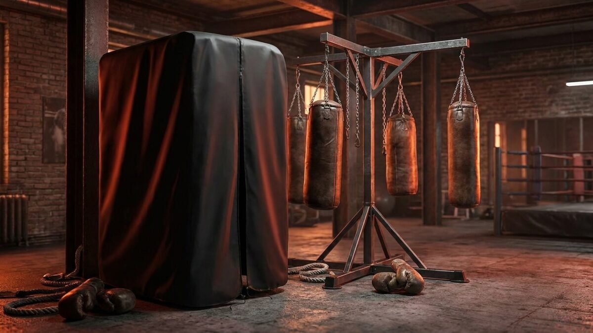 StrikeGearHQ realistic product-source feature image for Best Heavy Bag Dust Covers for Garage Gyms (2026)