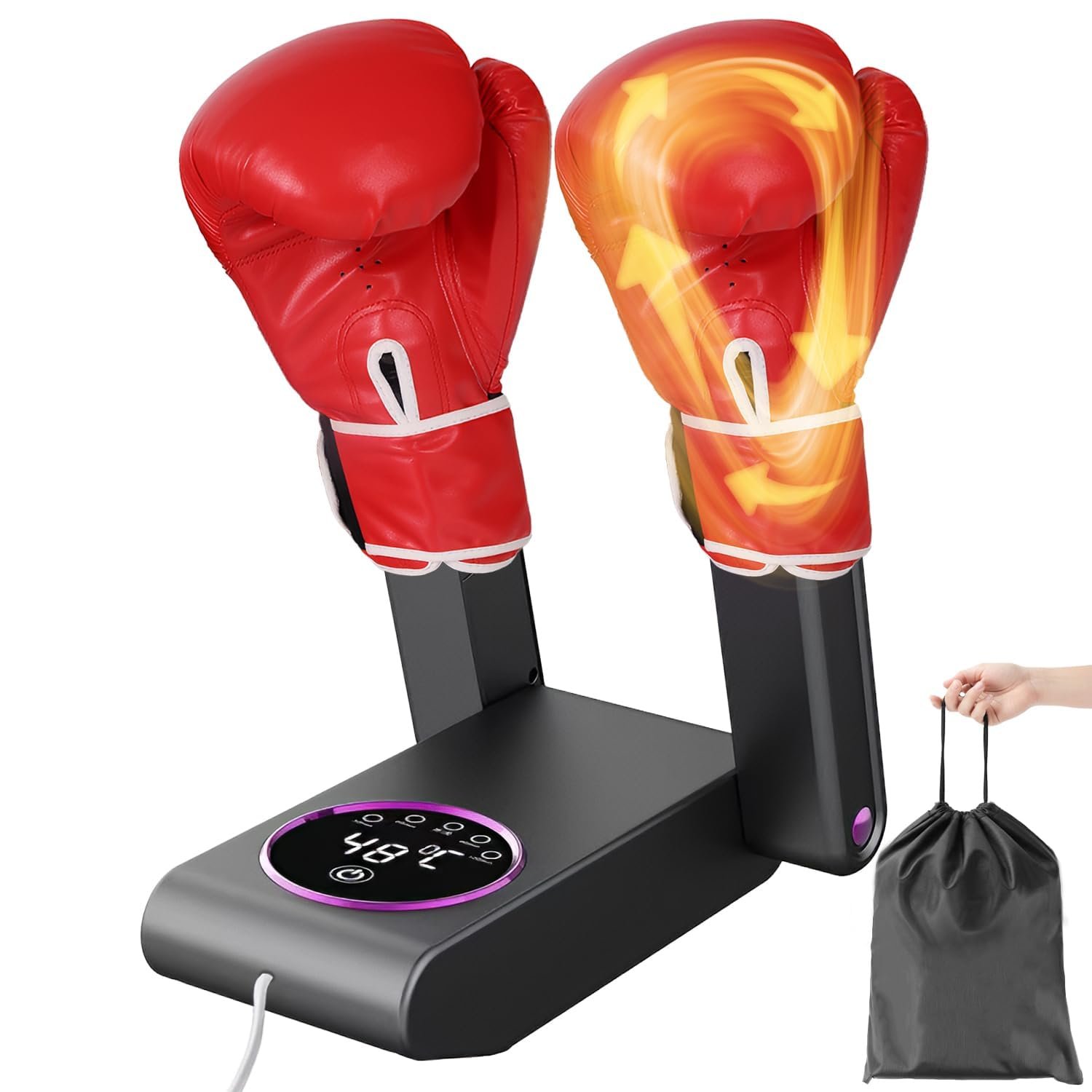 Rubierine Boxing Glove Dryer with Smart Display& Storage Bag, Portable Glove Dryer& Moisture Remover, Constant Temperature Punching Gloves Dryer with Adjustable Heat& Timer for Home Gym(Black) product image