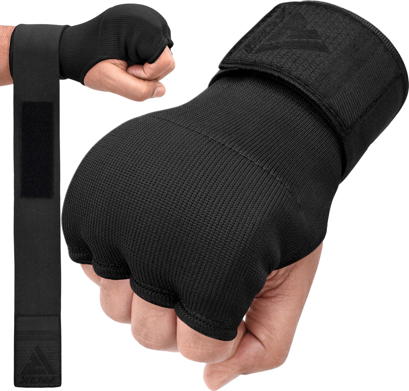 RDX Gel Boxing Hand Wraps Inner Gloves Men Women, Quick 100cm Long Wrist Straps, Elasticated Padded Fist Under Mitts Protection, Muay Thai MMA Kickboxing Martial Arts (Full Black, M) product image