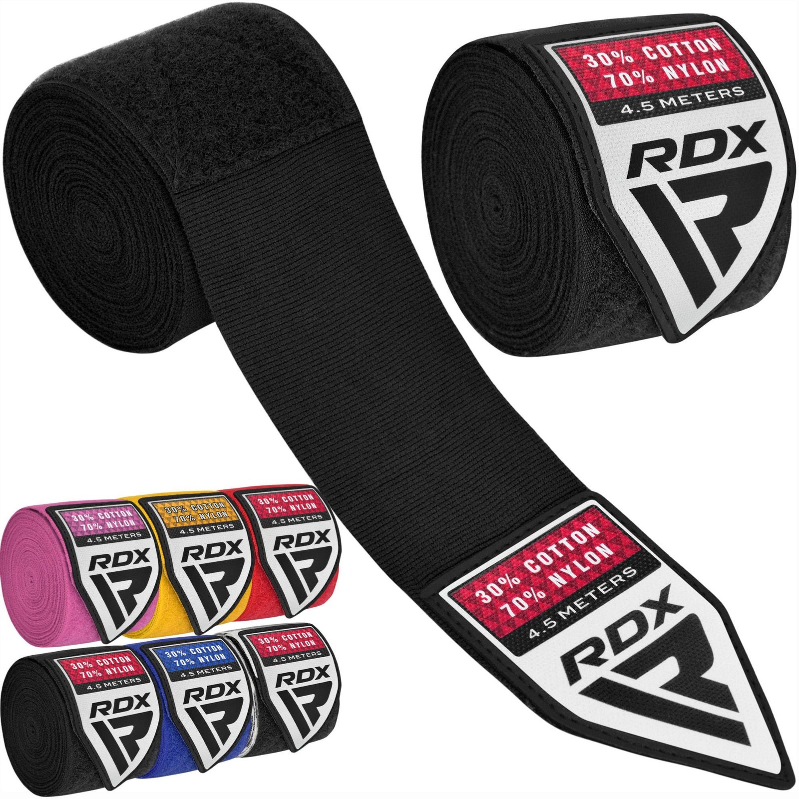 RDX Boxing Hand Wraps 4.5M / 180 Inches – Mexican Style Semi-Elastic MMA Inner Gloves - Wrist Support for Muay Thai, Kickboxing, BJJ, Karate - Thumb Loop & Hook and Loop Closure - Cotton & Nylon Blend : Boxing And Martial Arts Hand Wraps product image