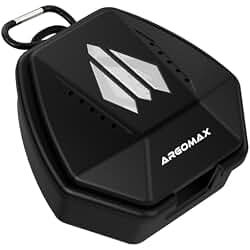 ARGOMAX Ventilated Mouth Guard Case with Clip for Lip Guards, Black White | Fits lip-protection mouthguards; ventilated case with drainage holes, carabiner clip, and 8.5 x 8.5 x 4.5 cm interior product image