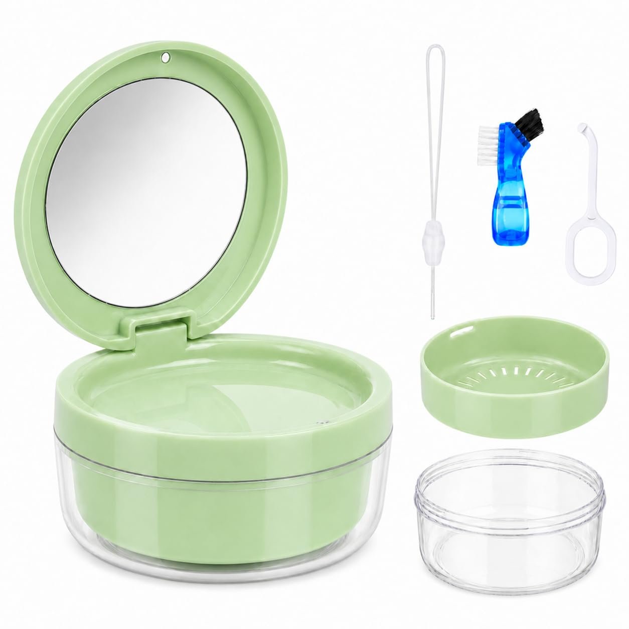 Dental Retainer Cup Holder Mouthguard Cleaning Case with Strainer Basket, Denture Bath Box Storage Cup Holder for Travel Cleaning - Dark Blue : Health & Household product image