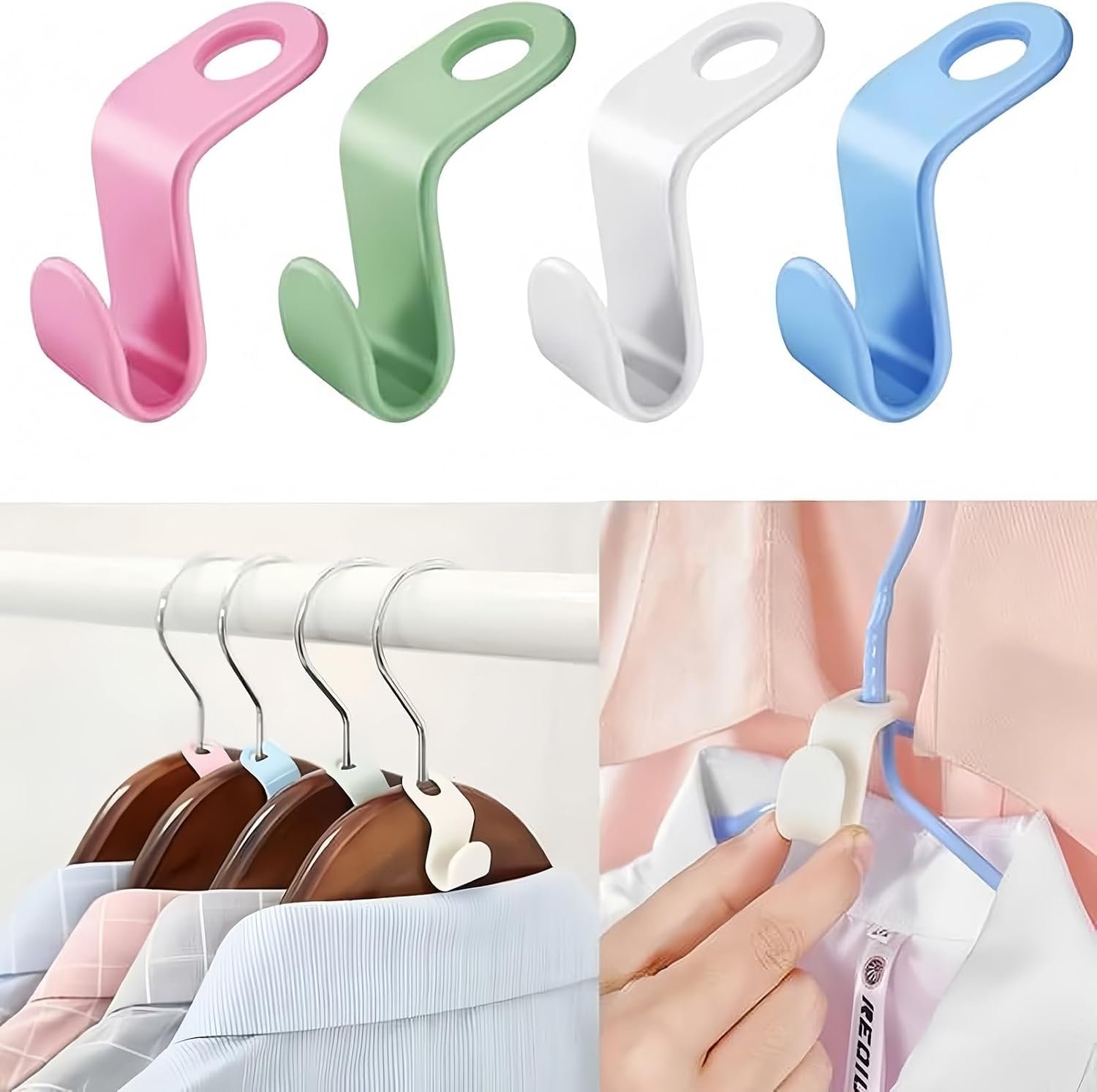 Image 15: Space Saving Hanger Hooks, 50pcs, Polypropylene, 5KG Max Capacity, White Closet Hanger