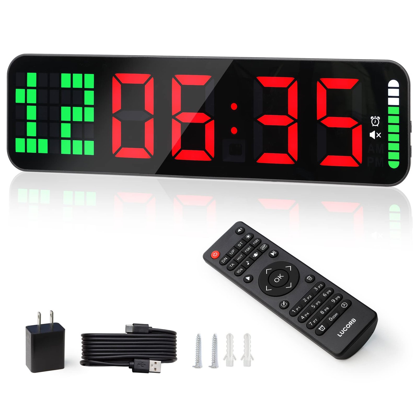 LUCORB Gym Timer - Large Digital Gym Clock Wall with Interval Time Progress Bar, Countdown/Up Stopwatch, Remote Control for Home Gym Garage Boxing Crossfit : Home & Kitchen product image