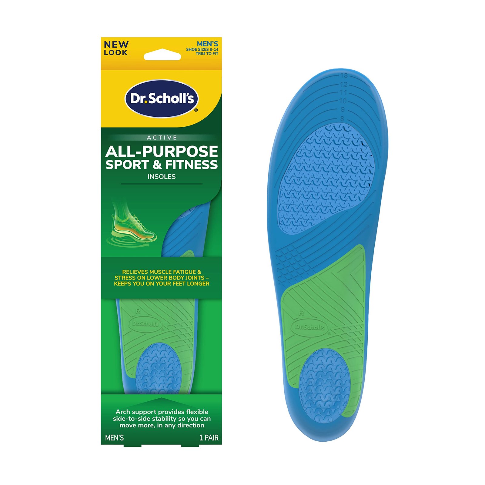 Dr. Scholl’s Sport Insoles, Superior Shock Absorption and Arch Support to Reduce Muscle Fatigue and Stress on Lower Body Joints for Men, Shoe Inserts Men Size 8-14 : Health & Household product image