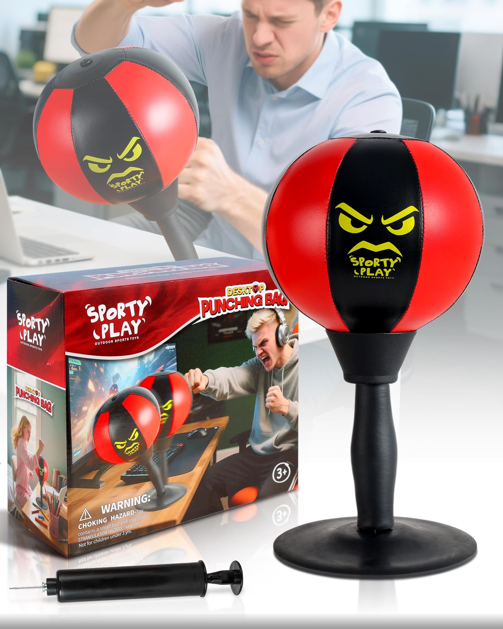Double end bag reflex trainer comparison, Strong Suction Cup Base Designed for Office Table and Counters, Funny Office Stress Relief Gift for Coworkers, Punching Bag for Adults & Kids product image