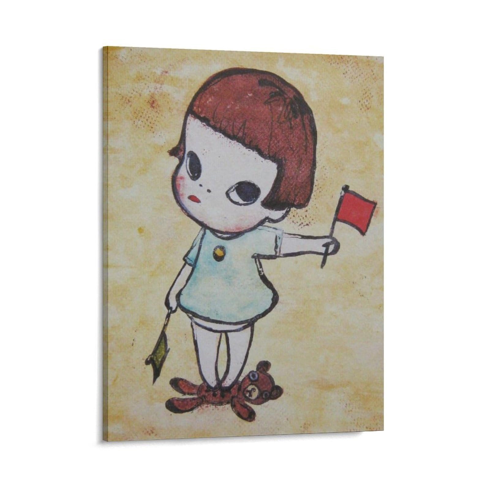 Mädchen Mit Den Winkerflaggen by Yoshitomo Nara Art Framed Poster Canvas Wall Art Picture Prints Hanging Photo Decor Home Artworks 08x10inch(20x25cm): Posters & Prints product image