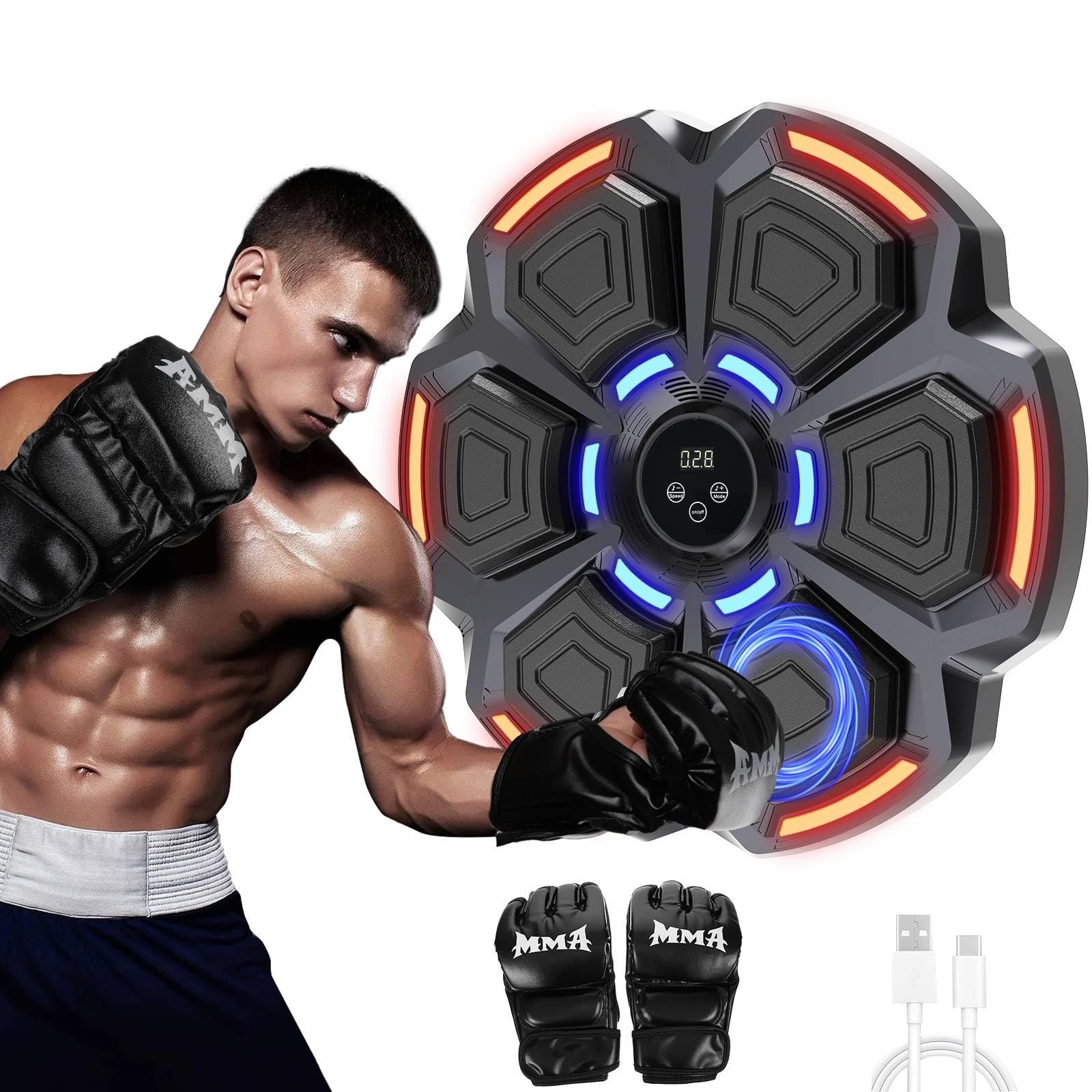 Music Boxing Punching Machine for Adults - 9 Modes & 9 Speeds Bluetooth | Music Punching Machine with Gloves, Electronic LED Training Equipment Wall Mounted,Home Indoor Workout Trainer Equipment product image