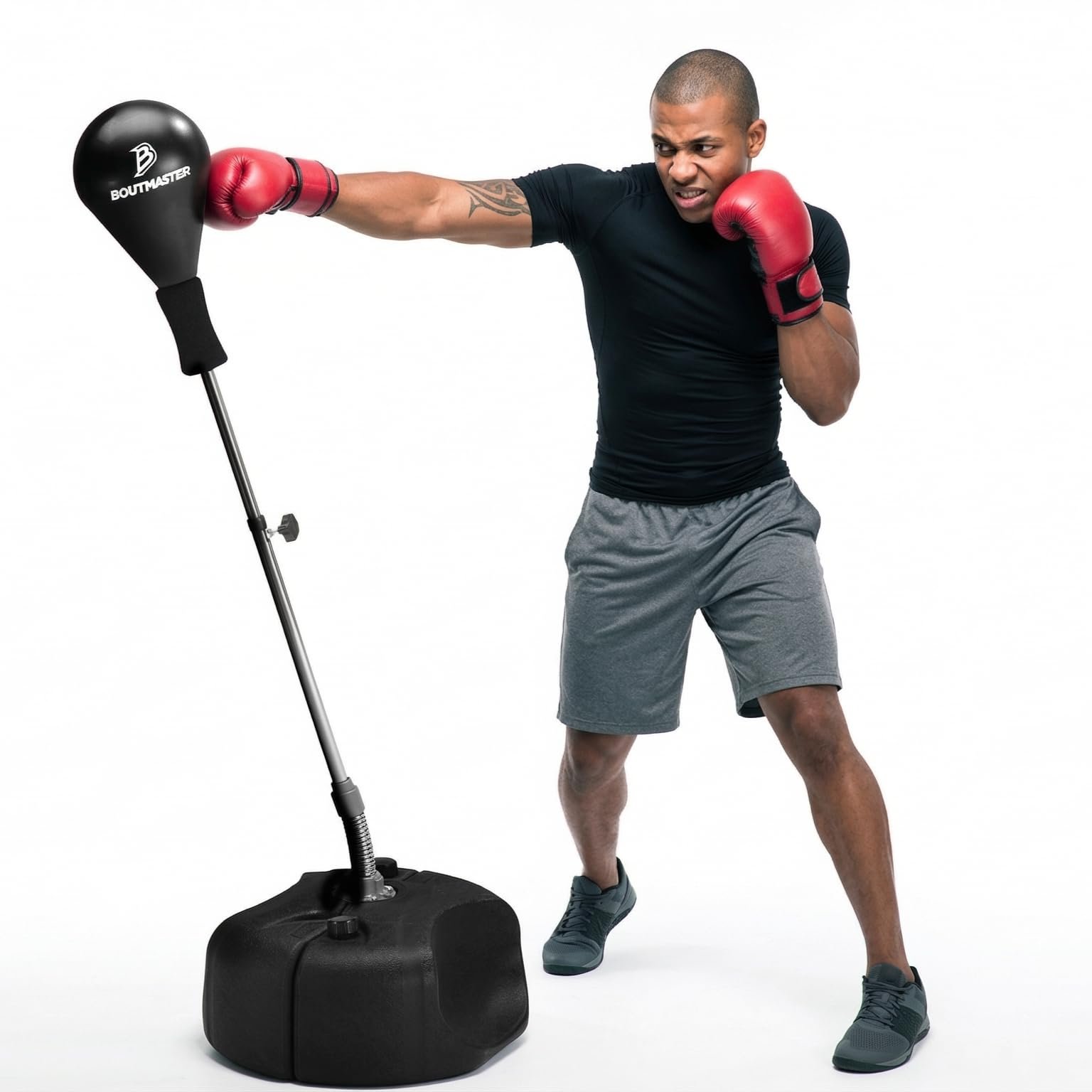 Tech Tools Punching Bag with Stand Adjustable Boxing Speed Bag Teens Adults | Pro heavy duty freestanding reflex kickboxing bag home gym MMA fitness boxing workout equipment stress relief cardio trainer product image