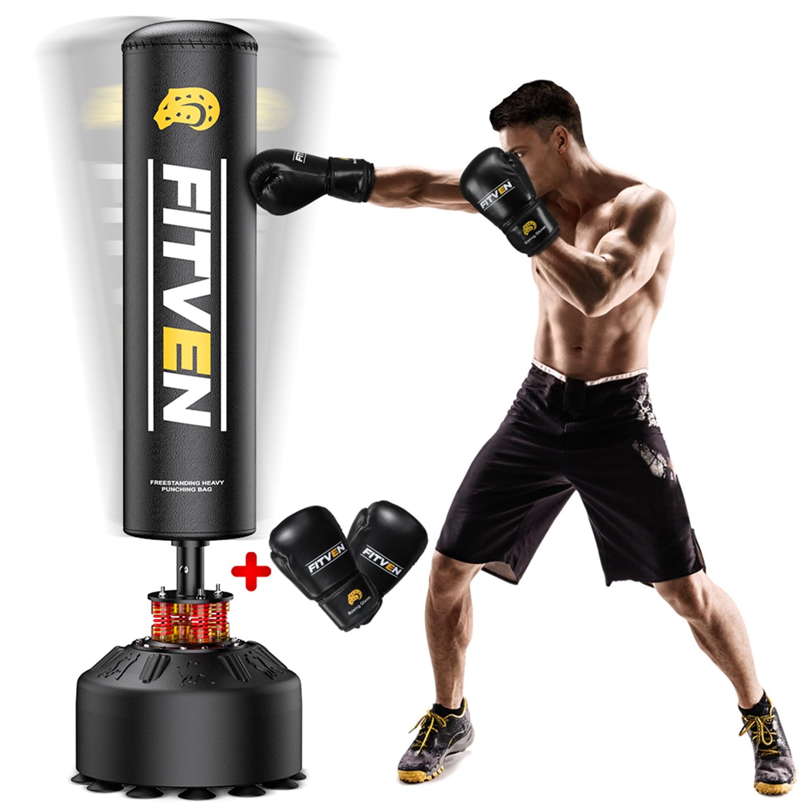 FITVEN Freestanding Punching Bag 70''-190lbs with Boxing Gloves Heavy Boxing Bag with Suction Cup Base - Men Stand Kickboxing Bag for Home Office product image