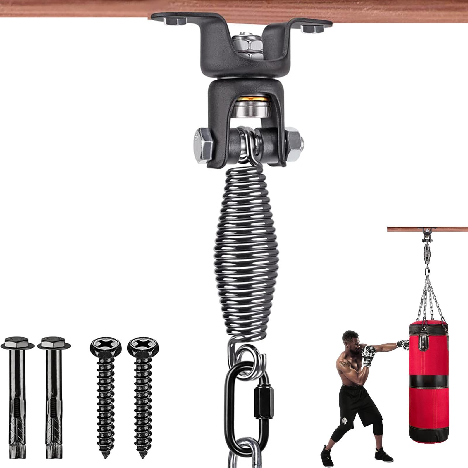 BeneLabel 360° Swivel Heavy Bag Ceiling Hanger with Spring 220 LBs Capacity Punching Bag Mount Spring Boxing Bag Hardware Bracket with Carabiner product image