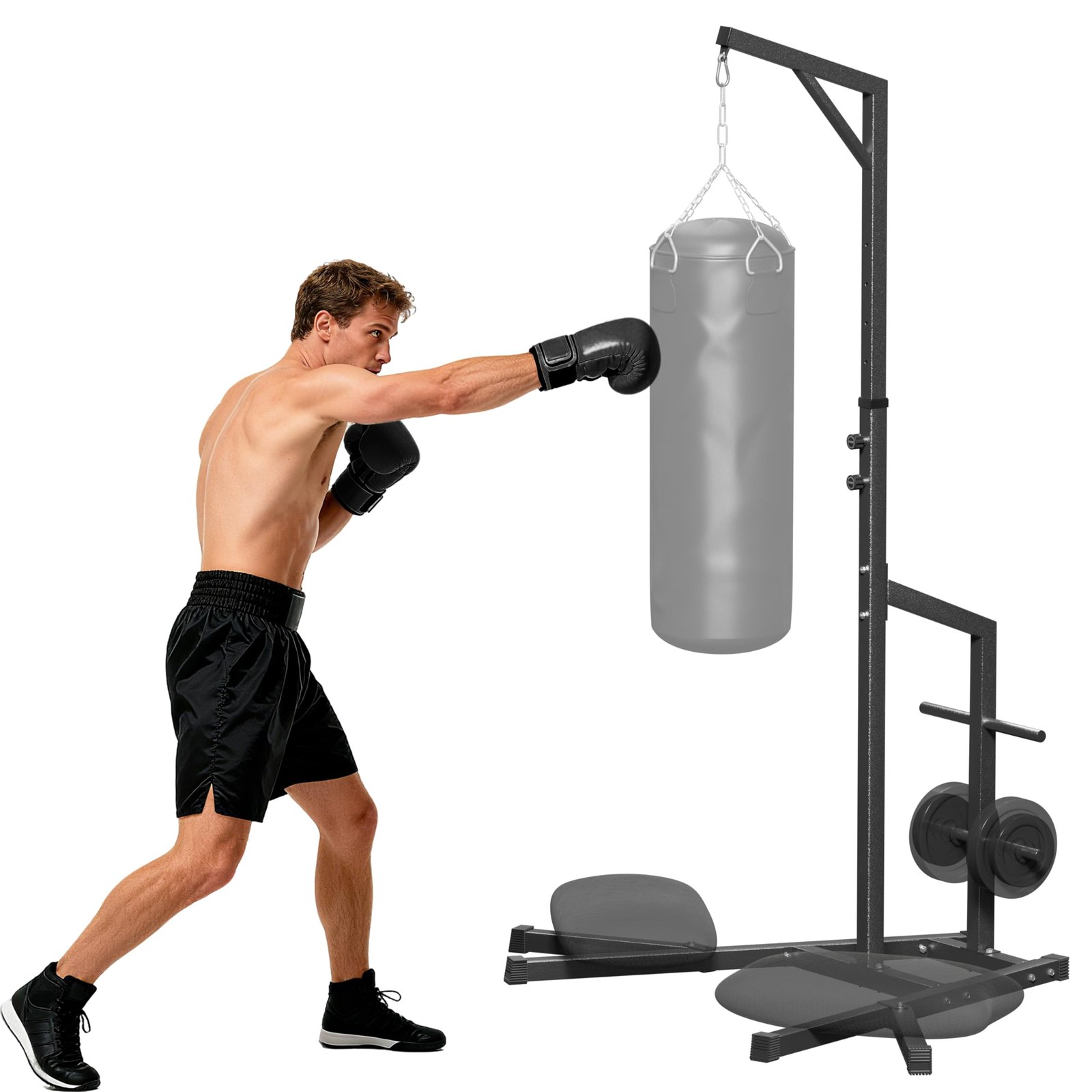 Heavy Duty Height Adjustable Heavy Bag Stand, 50 x50mm Steel Boxing Bag Stand with Weighted Base, Freestanding Punching Bag Holder for Home & Gym product image