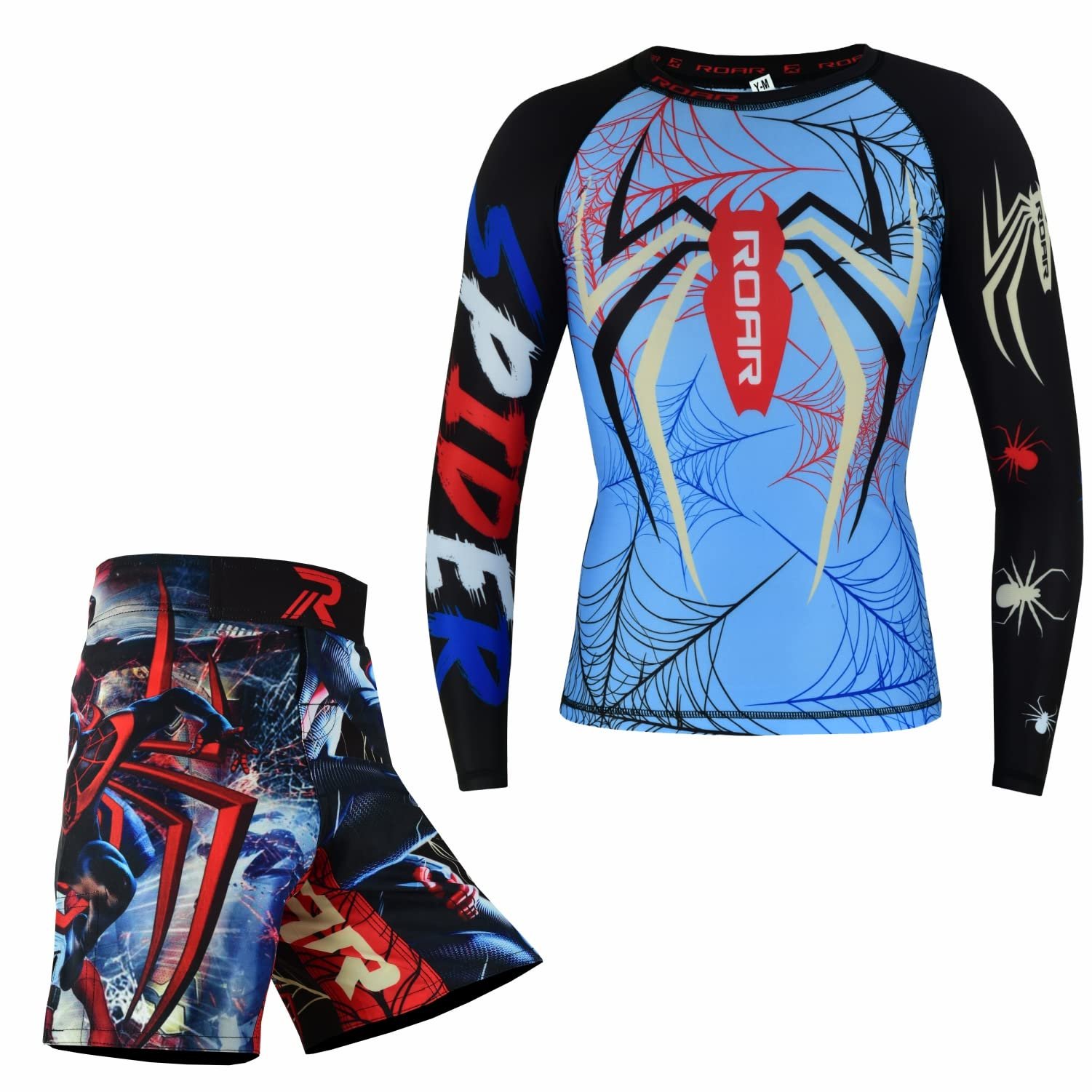 ROAR-INT MMA Rash Guard & BJJ Shorts Set Kids Fight Training Grappling Wear Jiu Jitsu Gi Trunks Outfit Set (Standard, Large, Spider-2Pcs-Set) : Clothing, Shoes & Jewelry product image