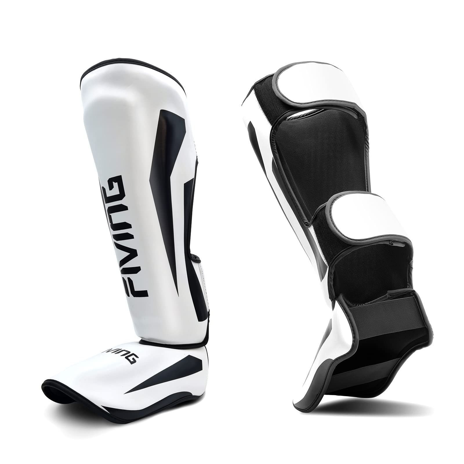 FIVING MMA Martial Arts Shin Guards,Muay Thai (White, Medium) | Padded, Adjustable, Instep Protection, Muay Thai,Kickboxing,MMA Training, Professional Equipment product image