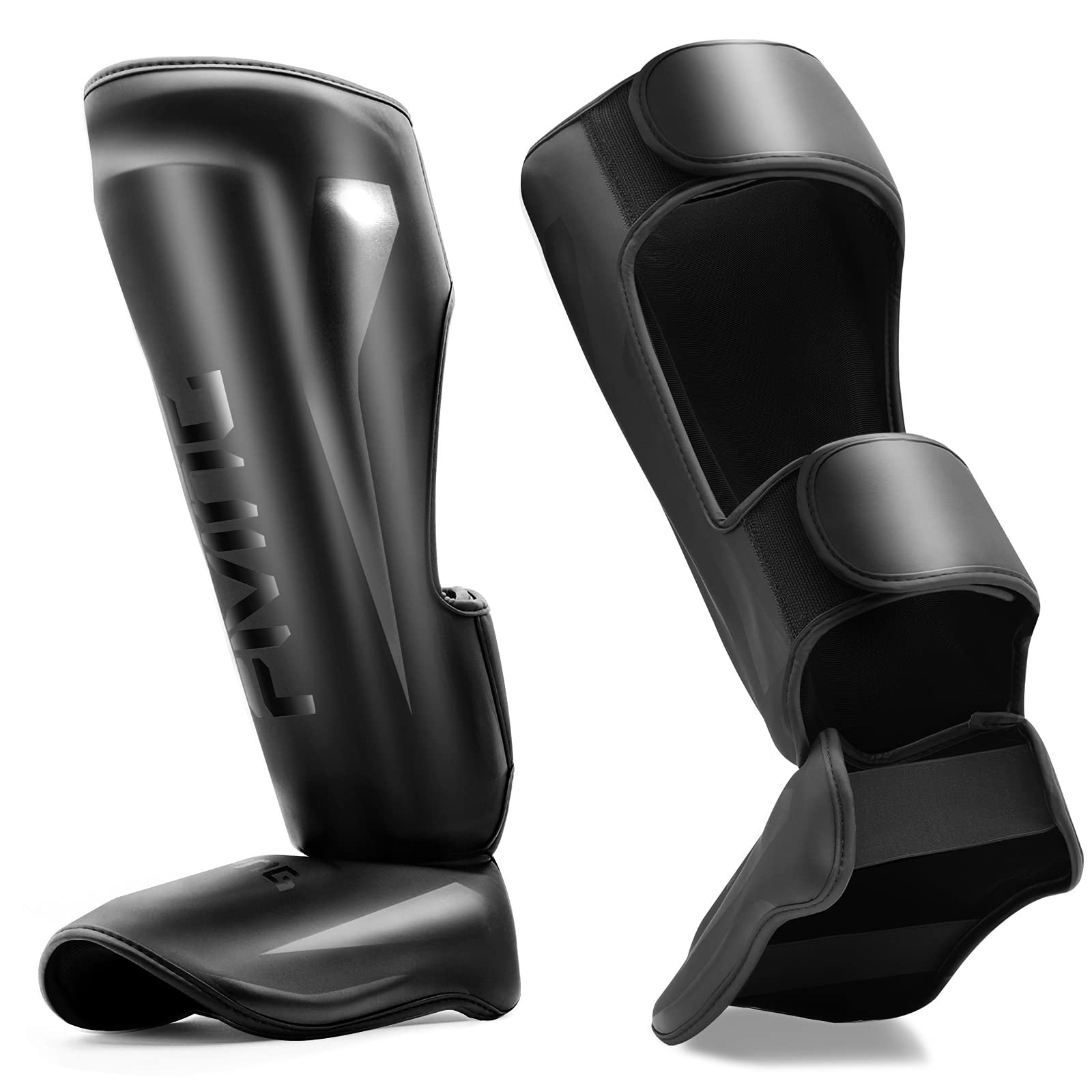 FIVING MMA Martial Arts Shin Guards,Muay Thai (Black, Medium) | Padded, Adjustable, Instep Protection, Muay Thai,Kickboxing,MMA Training, Professional Equipment product image