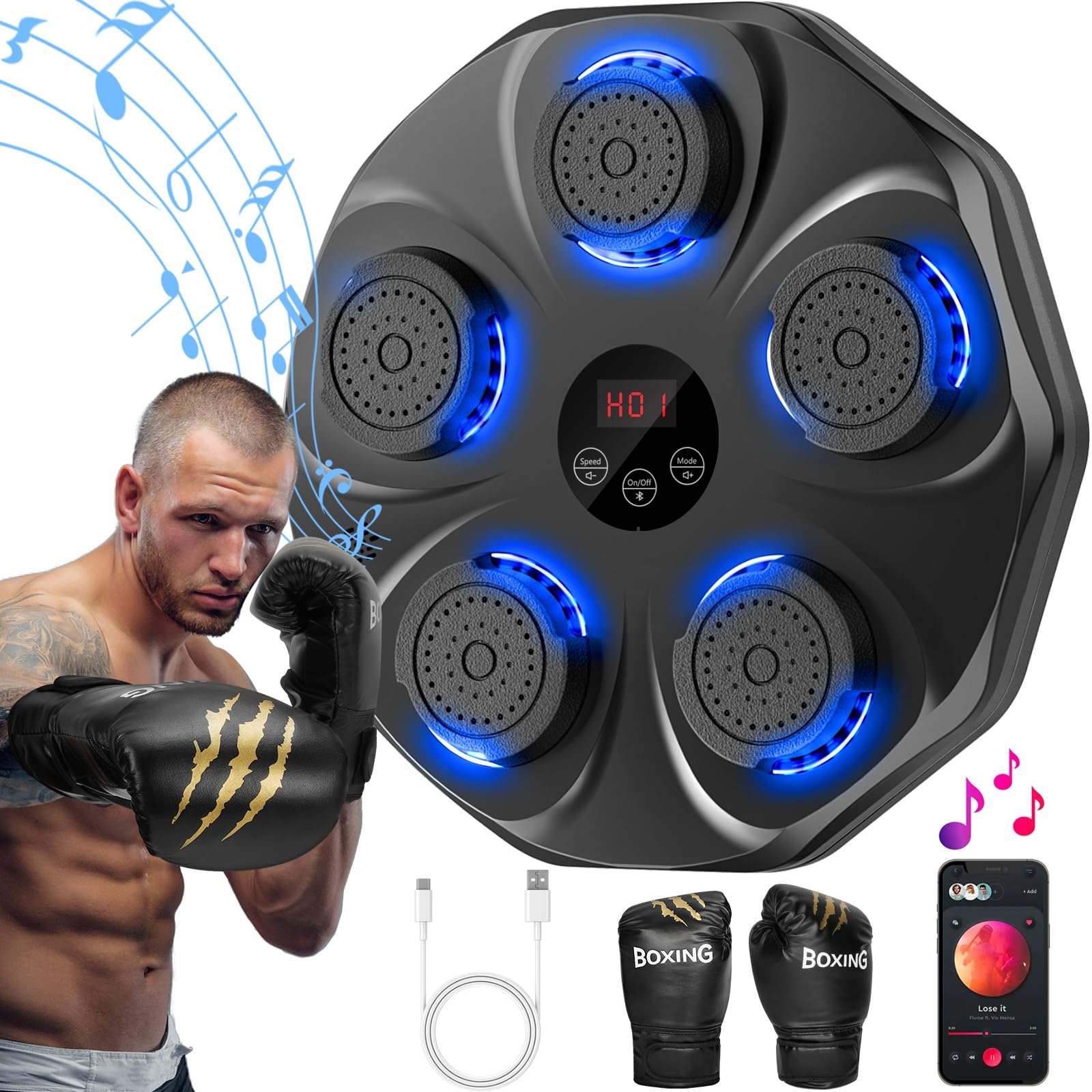 TGLLM Music Boxing Machine, Interactive Punching Trainer with Boxing Gloves, Large Size Wall Mounted Electronic Boxing Target for Adult Kids, 9 Modes & 9 Speeds product image