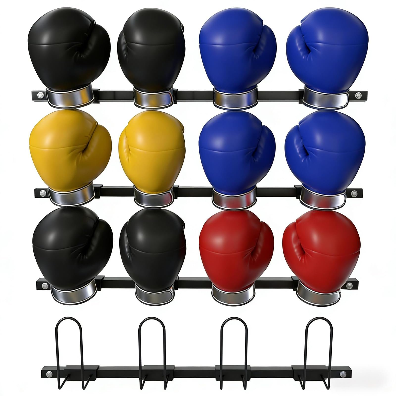 SQXLXDD 4 PCS Wall Mounted Boxing Glove Dryer Rack-Gym Wall Storage | Holds 8 pairs, wall mount, quick air drying, easy install, fits garage home/gym training, gloves organizer, heavy-duty steel product image