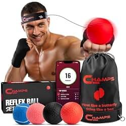 Champs MMA Boxing Reflex Ball Set with Punch Counter App | 4 Balls with Varying Weights, Headband & 4 Spare Strings to Improve Speed, Hand Eye Coordination Training | Boxing Equipment, MMA Gear Gift product image