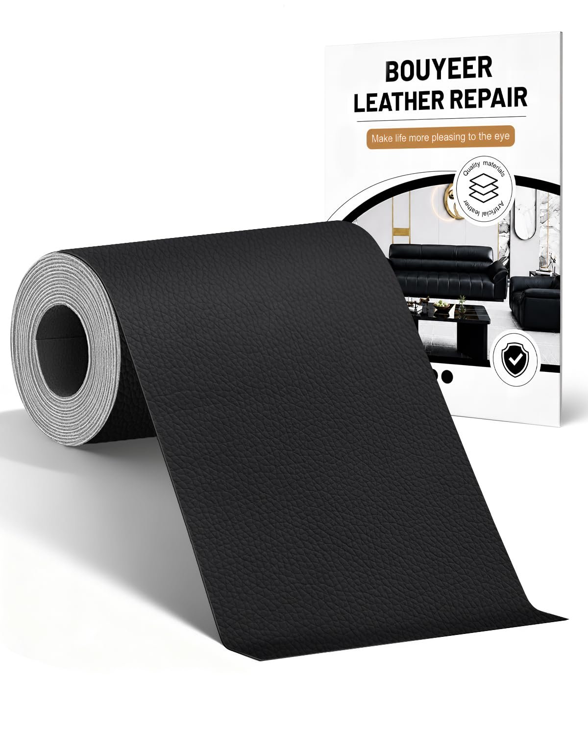 BOUYEER Speed bag leather repair patch tape Kit,Self Adhesive Leather Repair for Sofa，Car Seat,Office Chair,Furniture,Jacket,Waterproof Strong Adhesive Vinyl Repair Kit. 4 in x 79 in,Black product image