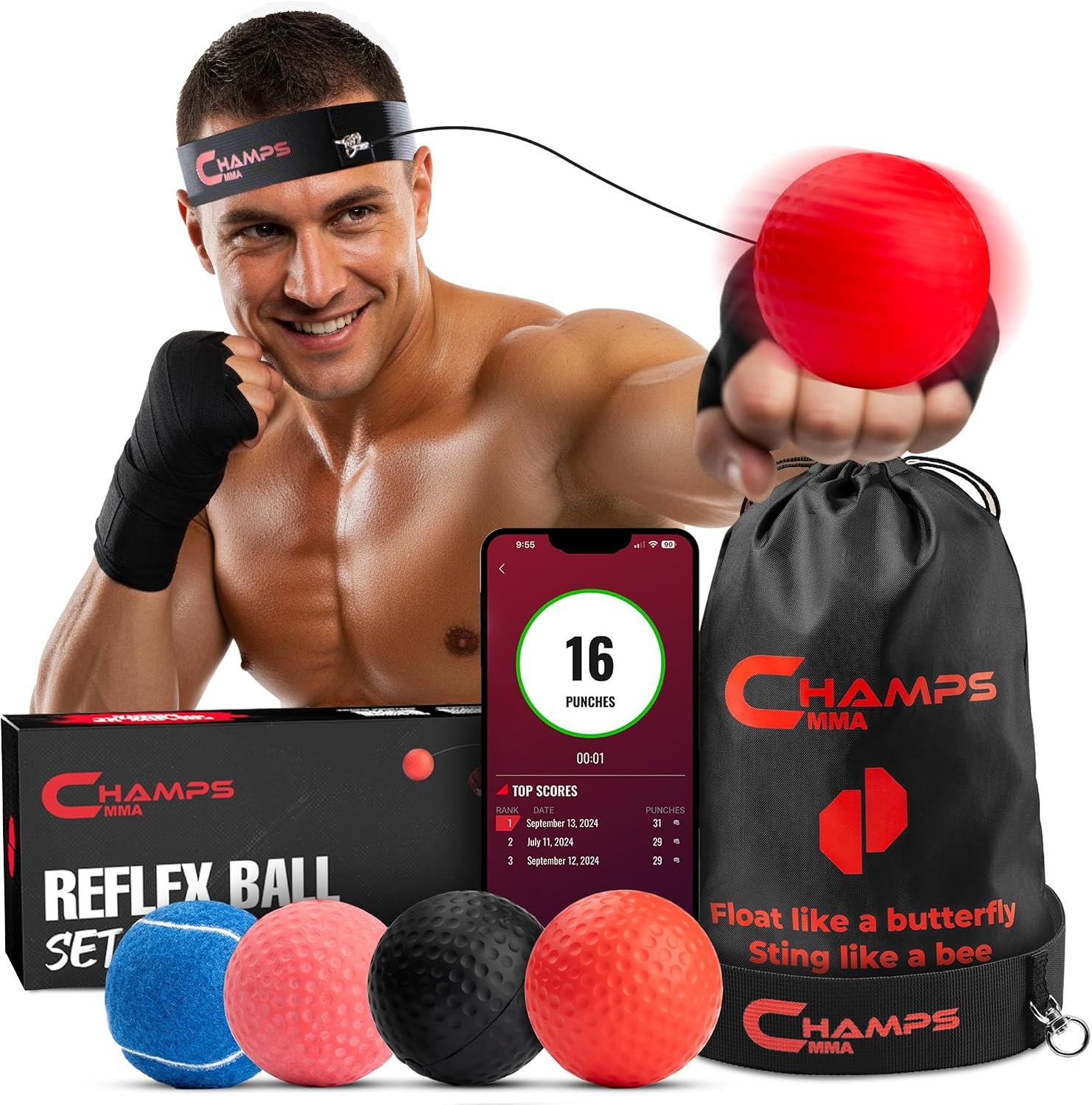 Image 9: Champs MMA Boxing Reflex Ball Set with Punch Counter App β Hand-Eye Coordination & Spee