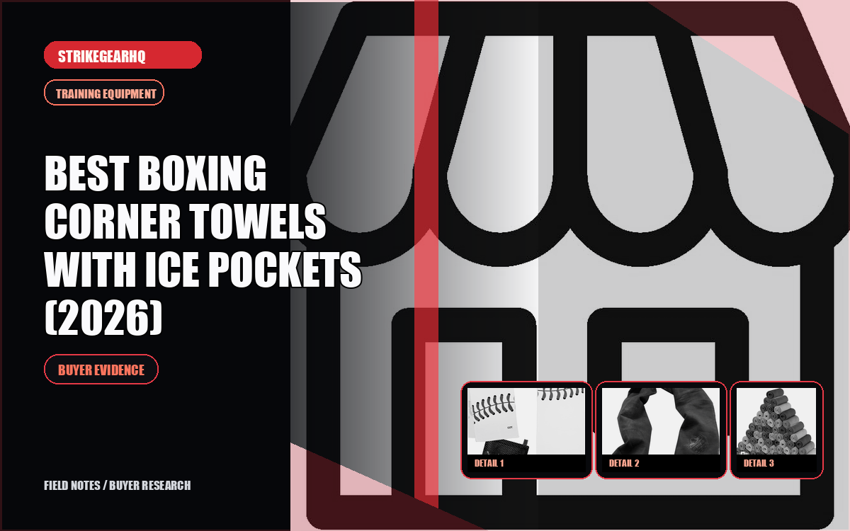 Editorial dark training layout for boxing corner towels with ice pockets