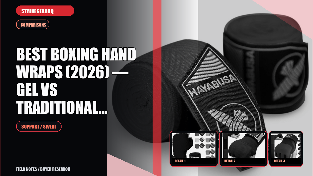 StrikeGearHQ article-specific real product banner for Best Boxing Hand Wraps (2026) — Gel vs Traditional, Mexican Style & More