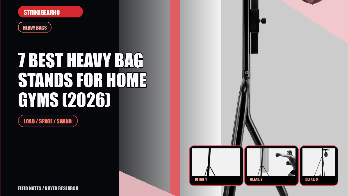 StrikeGearHQ article-specific real product banner for 7 Best Heavy Bag Stands for Home Gyms (2026)