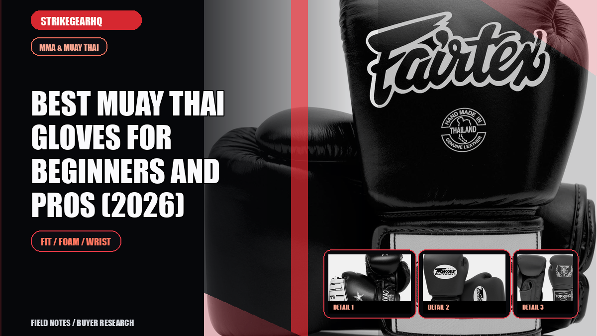 StrikeGearHQ article-specific real product banner for Best Muay Thai Gloves for Beginners and Pros (2026)