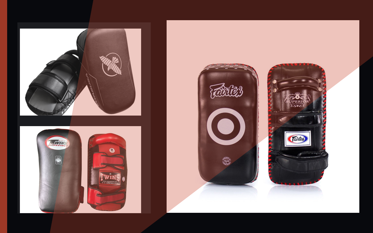 Thai pads and coach holding gear research visual for StrikeGearHQ